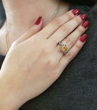 2ct Engagement Ring Heart Cut Yellow Citrine Halo Solitaire 14k WhiteGold Finish