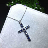 1.5ct Round Cut Blue Sapphire Pendant Christ Cross 14k WhiteGold Finish NO CHAIN