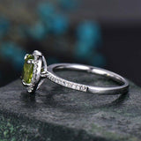 0.9Ct Oval Cut Green Peridot Halo Solitaire Engagement Ring 14K White Gold Over