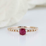 0.5ct Round Pink Ruby Engagement Ring Wire Mesh Band Solitaire 14k RoseGold Over