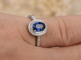 1.5ct Oval Blue Sapphire Engagement Ring 14k White Gold Finish Floral Solitaire