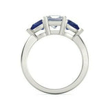 3Ct Princess Cut Diamond Trilogy Ring 14K White Gold Finish Sapphire Pear Accent