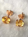 2ct Stud Earrings Round Cut Yellow Citrine Solitaire Women 14k YellowGold Finish