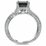 3Ct Princess Cut Black Diamond Split Shank Solitaire Ring 18K White Gold Finish