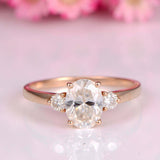 2ct Oval Cut Diamond Engagement Ring Round Accents Trilogy 14k Rose Gold Finish