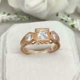 2ct Engagement Ring Princess Cut Diamond Milgrain Trilogy 14k Rose Gold Finish