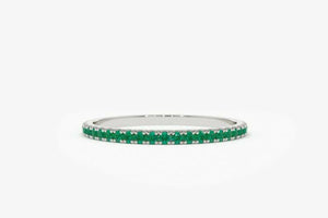 1.2ct Wedding Band Round Cut Green Emerald Full Eternity 14k White Gold Finish