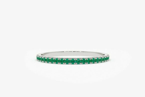 1.2ct Wedding Band Round Cut Green Emerald Full Eternity 14k White Gold Finish