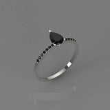 0.75ct Pear Cut Black Diamond Round Accent Solitaire Ring 14k White Gold Finish