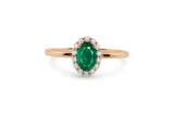 1.3ct Oval Cut Green Emerald Diamond Halo Engagement Ring 14k Yellow Gold Finish