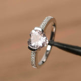 1ct Heart Cut Morganite Solitaire with Round Accent Ring 14k White Gold Finish