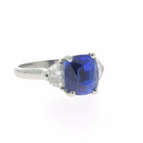 2.3ct Cushion Cut Blue Sapphire Engagement Ring Trilogy 14k White Gold Finish