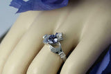 1ct Heart Cut Blue Tanzanite Engagement Ring Diamond Claddagh 14k WhiteGold Over