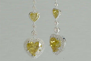 2ct Heart Yellow Sapphire Halo Vintage Style Drop Earrings 14k White Gold Finish