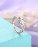 2ct Round Cut Diamond Engagement Ring Marquise Leaf Accents 14k Rose Gold Finish