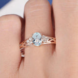 1ct Oval Blue Aquamarine Engagement Ring 14k Rose Gold Finish Infinity Solitaire