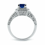 4Ct Princess Cut Blue Sapphire Diamond Accents Halo Ring 14K White Gold Finish