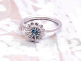 1ct Round Cut Blue Aquamarine Flower Leaf Engagement Ring 14k White Gold Finish