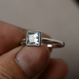 1.5ct Princess Cut Blue Aquamarine Engagement Ring 14k White Gold Over Solitaire