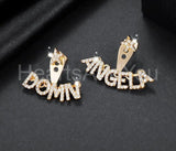 1.5ct Round Cut Moissanite Custom Name Drop Earrings 14k Yellow Gold Plated