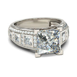 3Ct Princess Cut Diamond Stylish Solitaire with Accent Ring 14K White Gold Over