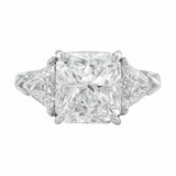 4Ct Cushion Cut Diamond Trillion Accents Three Stone Ring 14k White Gold Finish