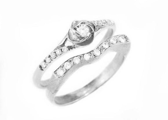 Floral Bridal Set Engagement Ring 1.4ct Round Cut Diamond 14k White Gold Finish