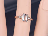 1.5ct Emerald Cut Peach Morganite Solitaire Engagement Ring 14k Rose Gold Finish