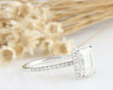 1.5ct Emerald Cut Diamond Engagement Ring Round Accent Halo 14k WhiteGold Finish