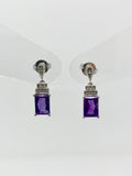 1ct Radiant Simulated Amethyst Geometric Drop Earrings 14k White Gold Plated