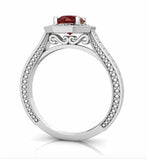 2ct Round Cut Red Garnet Vintage Inspired Starburst Ring 14k White Gold Finish