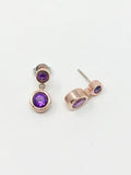 1ct Round Simulated Purple Amethyst Bezel Set Drop Earrings 14k Rose Gold Plated