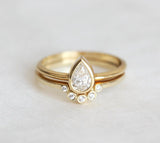 Bridal Set Solitaire Engagement Ring 1ct Pear Cut Diamond 14k Yellow Gold Finish