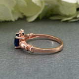 1ct Heart Cut Blue Sapphire Claddagh Design Engagement Ring 14k Rose Gold Finish