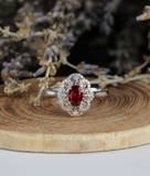 2.5ct Oval Cut Red Garnet Engagement Ring 14k White Gold Finish Vintage Filigree