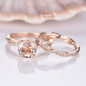 2ct Round Peach Morganite Infinity Bridal Set Engagement Ring 14k Rose Gold Over