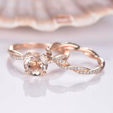 2ct Round Peach Morganite Infinity Bridal Set Engagement Ring 14k Rose Gold Over