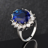 2ct Oval Cut Blue Sapphire Engagement Ring 14k WhiteGold Finish Flower Solitaire