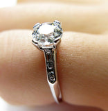 1Ct Round Diamond Petite Solitaire Vintage Engagement Ring 14K White Gold Finish