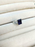 2ct Emerald Cut Sapphire Petite Round Accents Solitaire Ring 14k White Gold Over