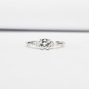 Pear Accents Trilogy Engagement Ring 0.6ct Round Cut Diamond 14k White Gold Over