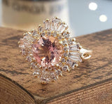 5ct Round Cut Morganite Engagement Ring Ballerina Cocktail 14k Yellow Gold Over