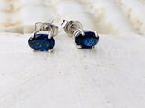 2ct Oval Cut Simulated Blue Sapphire Solitaire Stud Earring 14k WhiteGold Plated