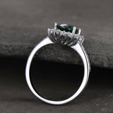 1.3ct Oval Cut Green Emerald Floral Engagement Ring 14k White Gold Finish