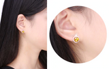 2ct Cushion Cut Yellow Citrine Halo Solitaire Stud Earrings 18k Rose Gold Finish