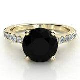 2ct Round Black Diamond Accent Solitaire Engagement Ring 14k Yellow Gold Finish