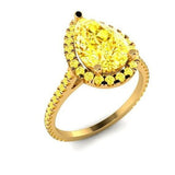 2ct Pear Cut Yellow Sapphire Accents Halo Engagement Ring 14k Yellow Gold Finish