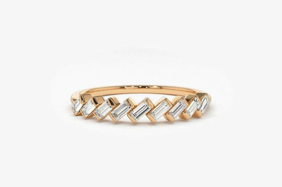 1.2ct Wedding Band Baguette Cut Diamond Stackable Design 14k Rose Gold Finish