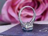 2.3ct Emerald Cut Aquamarine Engagement Ring Split Band Halo 14k White Gold Over