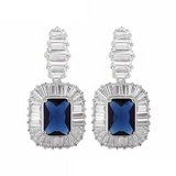 5Ct Radiant Cut Blue Sapphire Halo Cocktail Drop Earrings 14K White Gold Finish